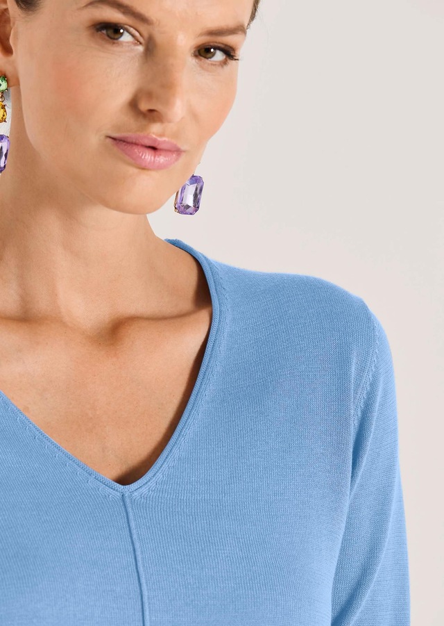 MADELEINE Longpullover »Strickpullover Schlichter Baumwollpullover mit V-Ausschnitt«