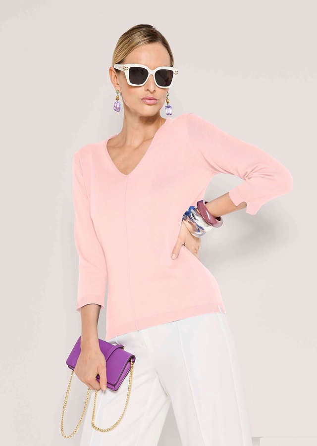 MADELEINE Longpullover »Strickpullover Schlichter Baumwollpullover mit V-Ausschnitt«