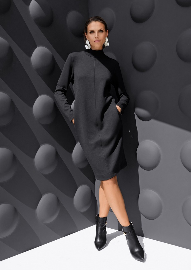 MADELEINE Sommerkleid »Jerseykleid Jersey-Kleid mit Stehkragen, Midilänge« Jerseykleid mit modischen Teilungsnähten