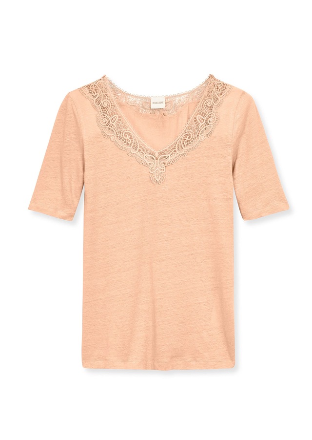 MADELEINE Kurzarmshirt »Shirt Kurzarm Leinen-Shirt mit Spitzenbesatz«