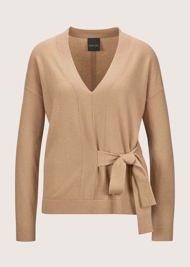 MADELEINE Longpullover »Pullover V-Pullover mit Bindeband«