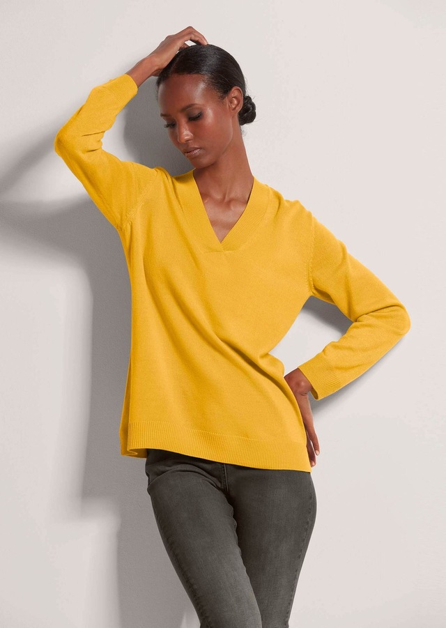 MADELEINE Longpullover »Pullover Feinstrickpullover mit V-Ausschnitt«