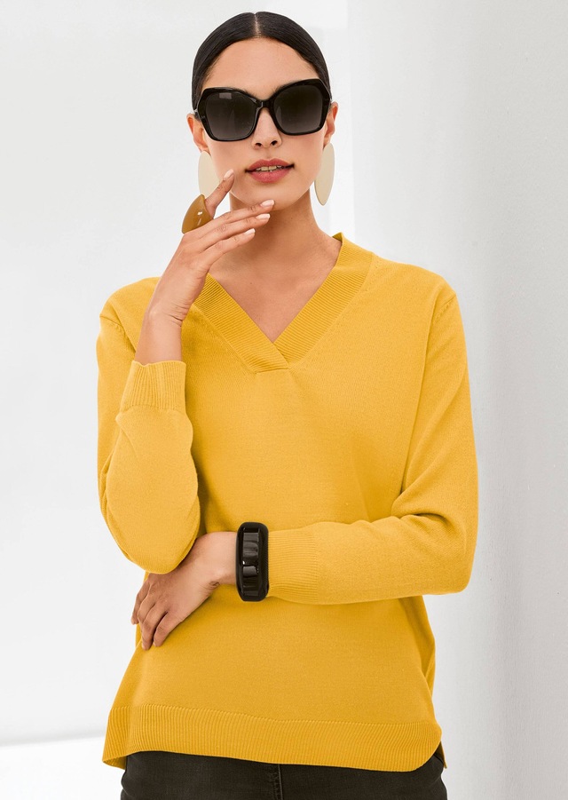 MADELEINE Longpullover »Pullover Feinstrickpullover mit V-Ausschnitt«