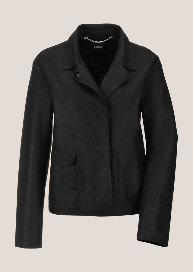 MADELEINE Kurzblazer »Kurzblazer Wollblazer mit Klappkragen und Pattentaschen« Wollblazer in Leichtverarbeitung, gekochte Wolle