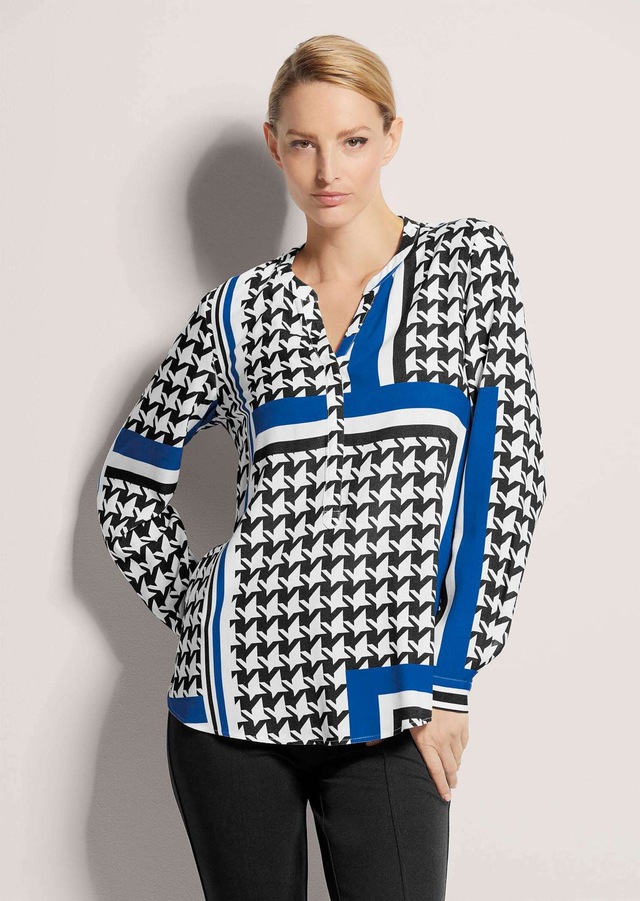 MADELEINE Langarmbluse »Tunika-Bluse Hahnentritt-Bluse mit V-Ausschnitt«