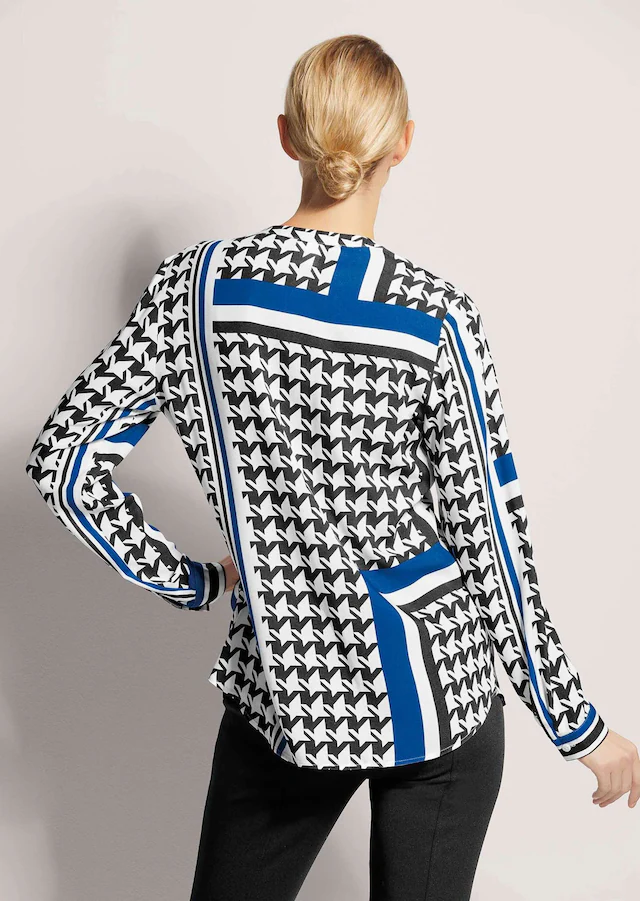 MADELEINE Langarmbluse »Tunika-Bluse Hahnentritt-Bluse mit V-Ausschnitt«