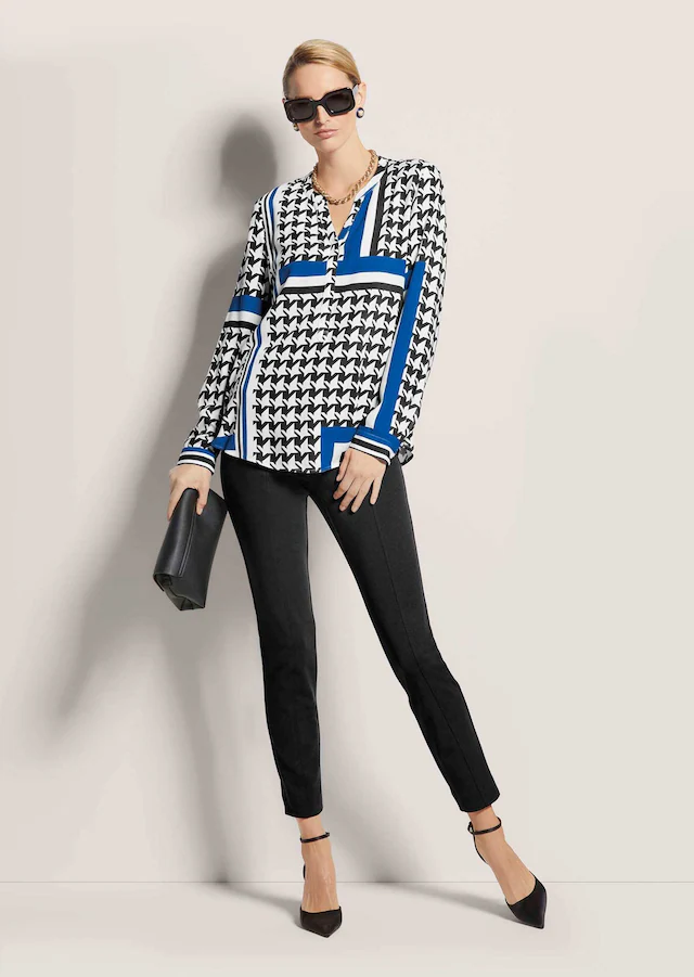 MADELEINE Langarmbluse »Tunika-Bluse Hahnentritt-Bluse mit V-Ausschnitt«