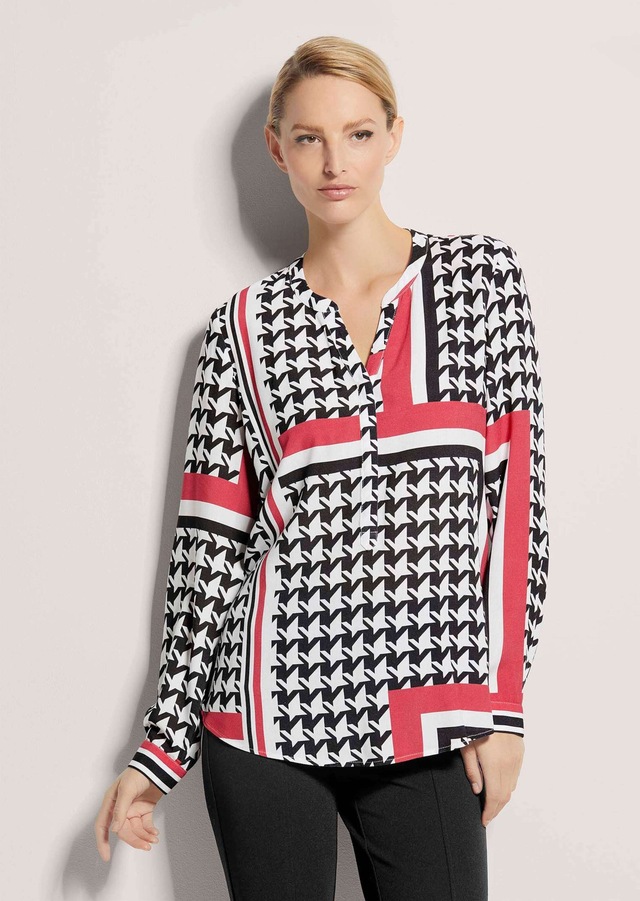 MADELEINE Langarmbluse »Tunika-Bluse Hahnentritt-Bluse mit V-Ausschnitt«