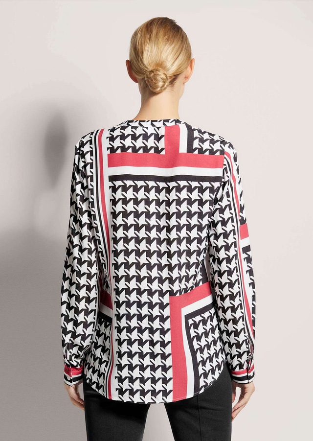 MADELEINE Langarmbluse »Tunika-Bluse Hahnentritt-Bluse mit V-Ausschnitt«