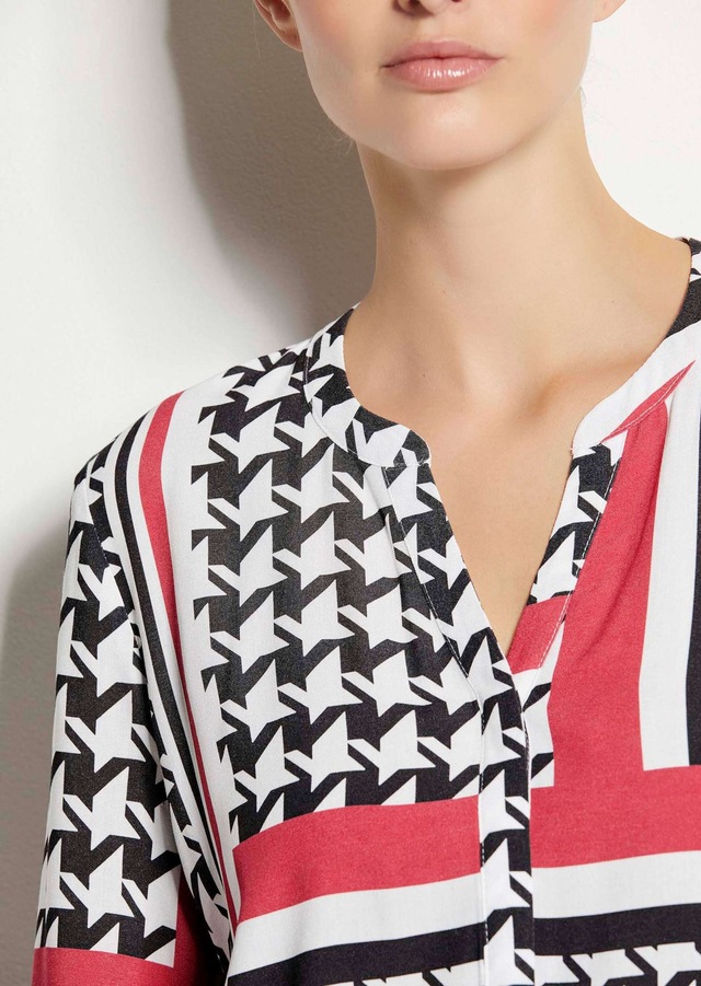MADELEINE Langarmbluse »Tunika-Bluse Hahnentritt-Bluse mit V-Ausschnitt«
