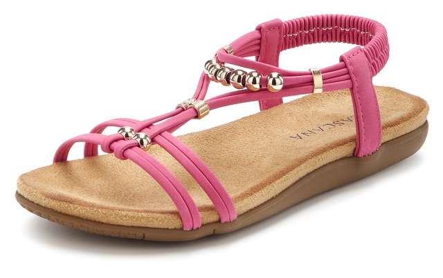 LASCANA Sandale »Sommerschuh, offener Schuh,« NEU mit elastischen Riemchen und kleinen Perlenelementen VEGAN