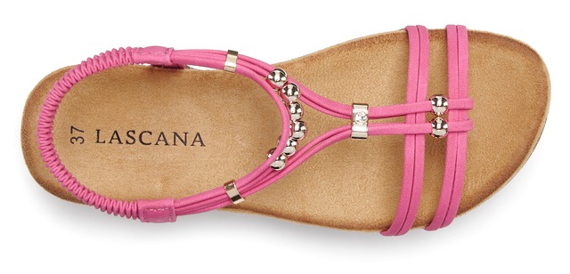 LASCANA Sandale »Sommerschuh, offener Schuh,« NEU mit elastischen Riemchen und kleinen Perlenelementen VEGAN