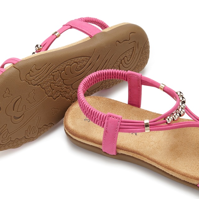 LASCANA Sandale »Sommerschuh, offener Schuh,« NEU mit elastischen Riemchen und kleinen Perlenelementen VEGAN