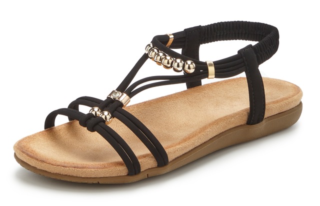 LASCANA Sandale »Sommerschuh, offener Schuh,« NEU mit elastischen Riemchen und kleinen Perlenelementen VEGAN