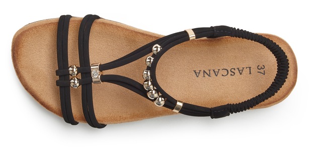 LASCANA Sandale »Sommerschuh, offener Schuh,« NEU mit elastischen Riemchen und kleinen Perlenelementen VEGAN