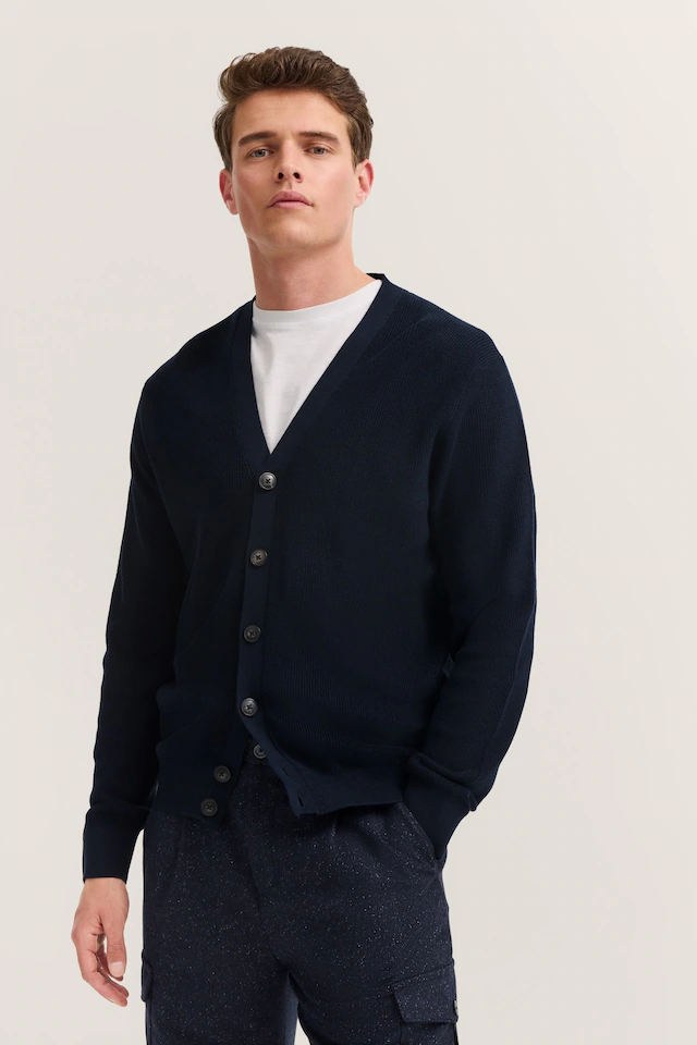 bugatti Cardigan »Regular Fit« mit V-Ausschnitt und Ripp-Struktur