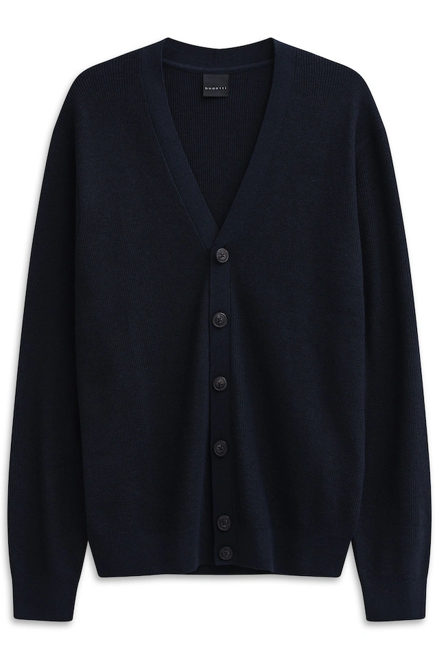 bugatti Cardigan »Regular Fit« mit V-Ausschnitt und Ripp-Struktur