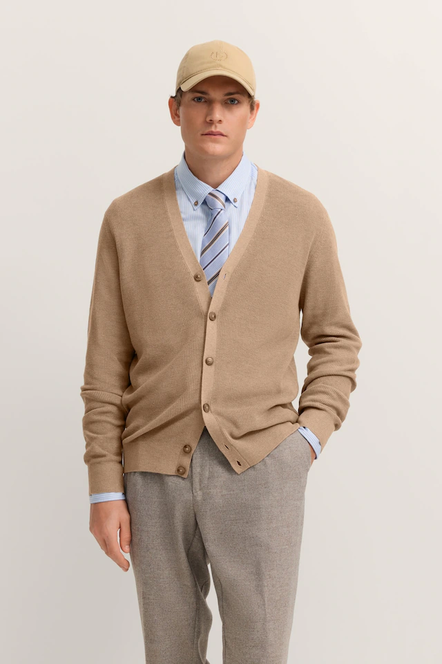 bugatti Cardigan »Regular Fit« mit V-Ausschnitt und Ripp-Struktur