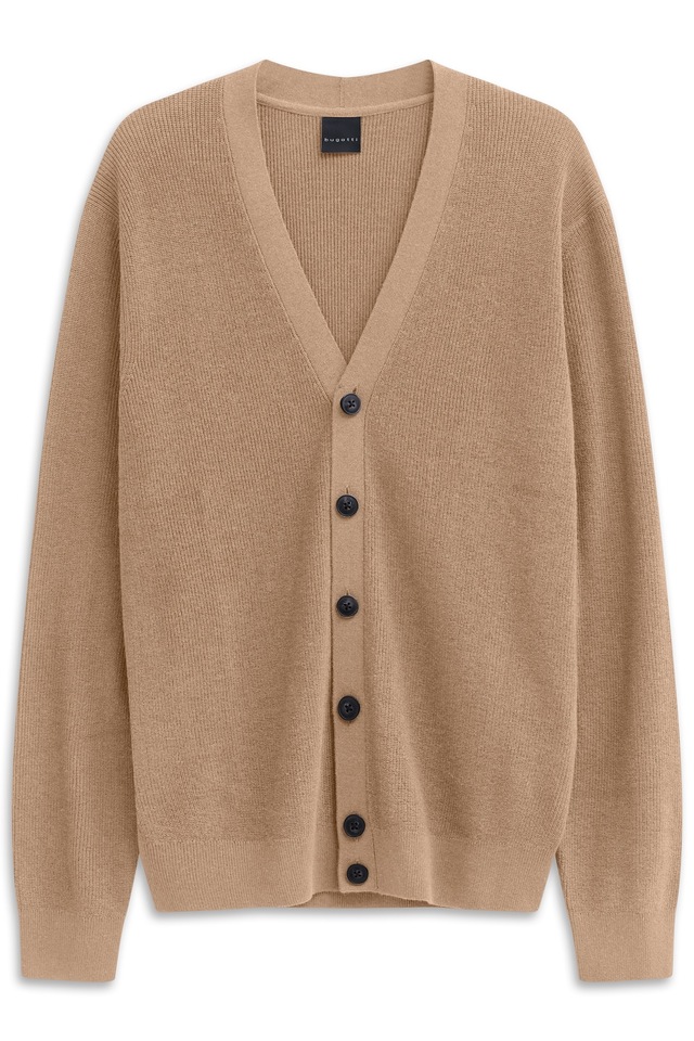 bugatti Cardigan »Regular Fit« mit V-Ausschnitt und Ripp-Struktur