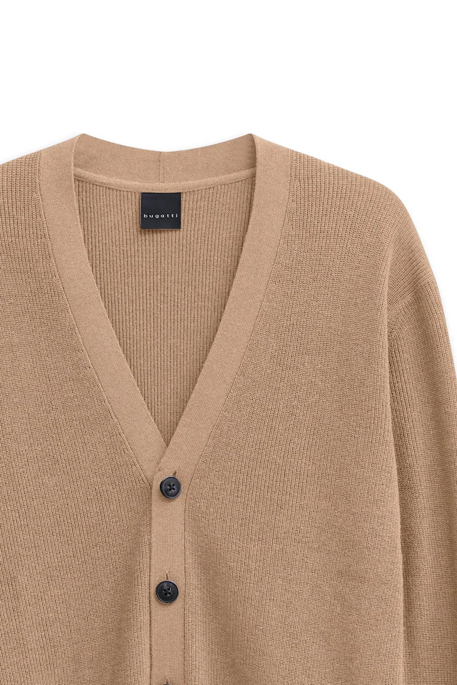 bugatti Cardigan »Regular Fit« mit V-Ausschnitt und Ripp-Struktur
