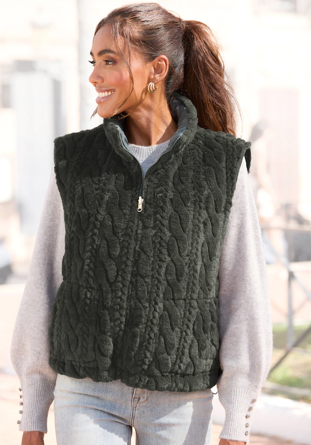 LASCANA Wendeweste », wendbare Steppweste mit flauschigem Fellimitat« kuschelige Plüschweste, ideal zum Layering im Herbst, leicht wattiert