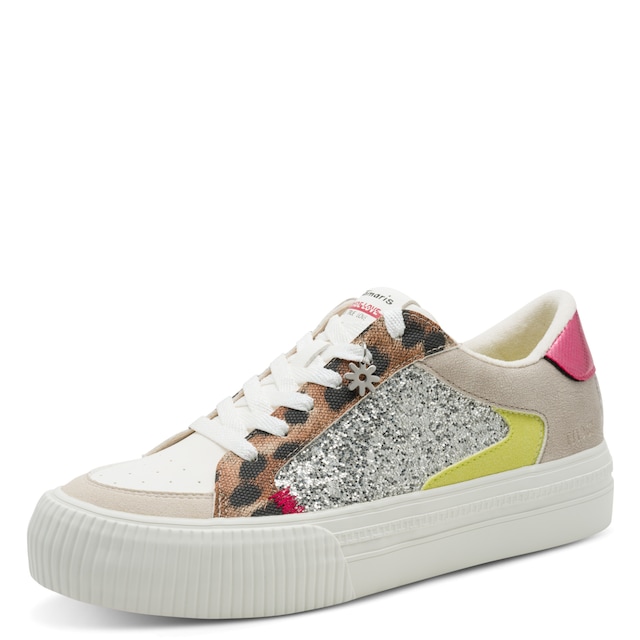 Tamaris Plateausneaker Freizeitschuh, Halbschuh, Schnürer mit Kontrastbesätzen und Glitzer