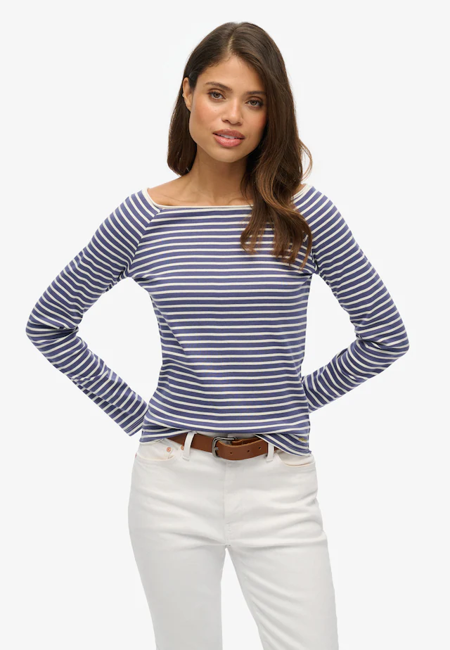 Superdry Langarmshirt »BARDOT OFF SHOULDER TOP« mit U-Boot Ausschnitt und Wellenkante am Bund, gesticktes Logo am Saum