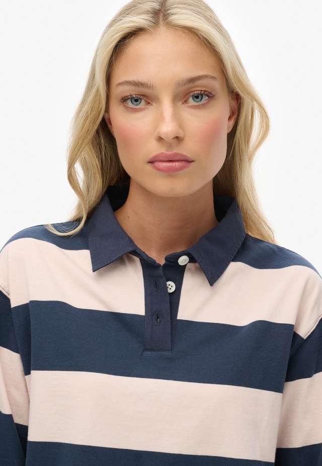 Superdry Langarm-Poloshirt »ATH ESS CROPPED STRIPE RUGBY« Packung, 2 aus Baumwolle und Single Jersey, Oversize-Passform, mit Polokragen