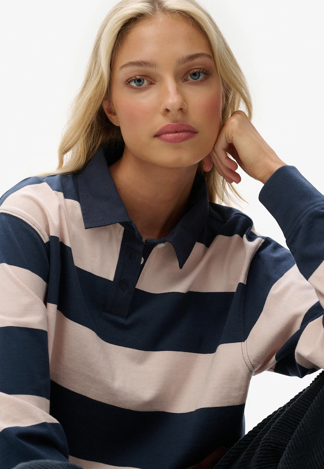 Superdry Langarm-Poloshirt »ATH ESS CROPPED STRIPE RUGBY« Packung, 2 aus Baumwolle und Single Jersey, Oversize-Passform, mit Polokragen