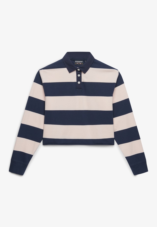 Superdry Langarm-Poloshirt »ATH ESS CROPPED STRIPE RUGBY« Packung, 2 aus Baumwolle und Single Jersey, Oversize-Passform, mit Polokragen