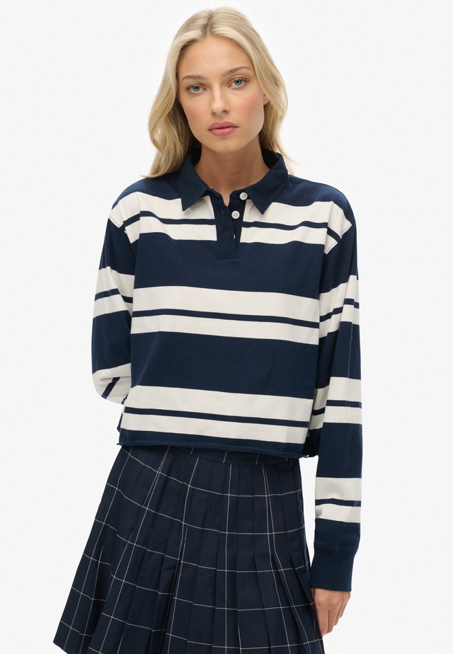 Superdry Langarm-Poloshirt »ATH ESS CROPPED STRIPE RUGBY« Packung, 2 aus Baumwolle und Single Jersey, Oversize-Passform, mit Polokragen