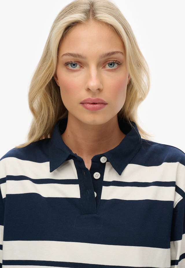 Superdry Langarm-Poloshirt »ATH ESS CROPPED STRIPE RUGBY« Packung, 2 aus Baumwolle und Single Jersey, Oversize-Passform, mit Polokragen