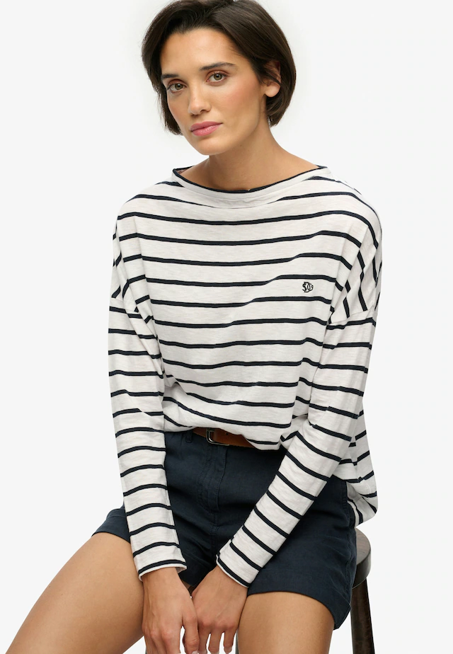 Superdry Langarmshirt »STUDIOS BOAT NECK SLUB LS TOP« Baumwollmischung, oversize