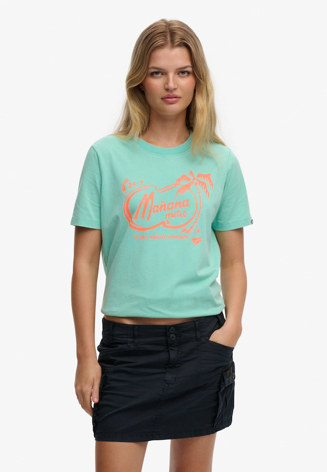 Superdry Print-Shirt »ROADSIDE TRADE RELAXED TEE« aus Baumwolle in Single Jersey, Relaxed Fit, Kurzarm