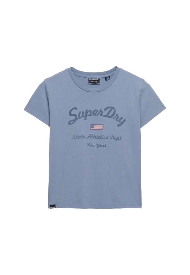 Superdry Print-Shirt »ATH ESS FITTED GRAPHIC TEE« aus Baumwolle und Single Jersey, Slim Fit, mit Rundhalsausschnitt