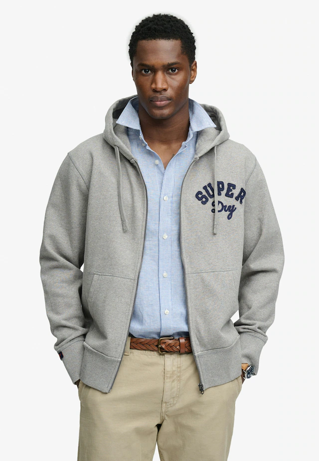 Superdry Kapuzensweatjacke »VINTAGE ATHLETIC ZIPHOOD« aus Baumwolle und angerauter Sweatware, Loose Fit, mit Reißverschluss
