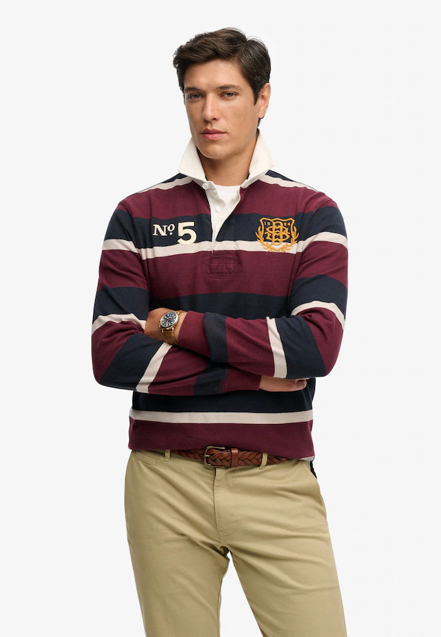 Superdry Langarmshirt »DOUBLE EMBLEM STRIPE RUGBY« aus Baumwolle und Single Jersey, Relaxed Fit, gestreifte Optik