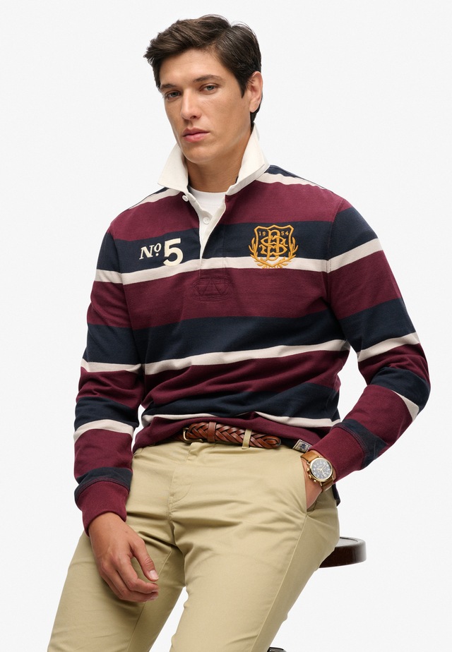 Superdry Langarmshirt »DOUBLE EMBLEM STRIPE RUGBY« aus Baumwolle und Single Jersey, Relaxed Fit, gestreifte Optik