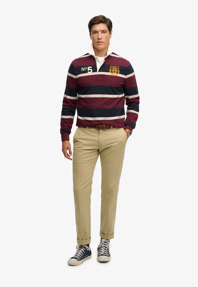Superdry Langarmshirt »DOUBLE EMBLEM STRIPE RUGBY« aus Baumwolle und Single Jersey, Relaxed Fit, gestreifte Optik