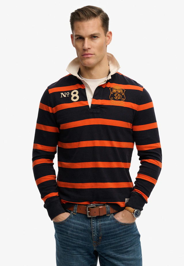 Superdry Langarmshirt »DOUBLE EMBLEM STRIPE RUGBY« aus Baumwolle und Single Jersey, Relaxed Fit, gestreifte Optik