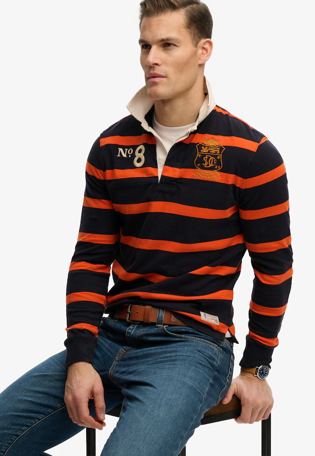 Superdry Langarmshirt »DOUBLE EMBLEM STRIPE RUGBY« aus Baumwolle und Single Jersey, Relaxed Fit, gestreifte Optik