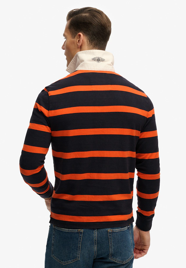 Superdry Langarmshirt »DOUBLE EMBLEM STRIPE RUGBY« aus Baumwolle und Single Jersey, Relaxed Fit, gestreifte Optik
