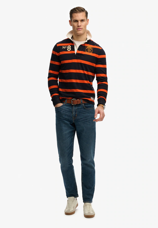Superdry Langarmshirt »DOUBLE EMBLEM STRIPE RUGBY« aus Baumwolle und Single Jersey, Relaxed Fit, gestreifte Optik