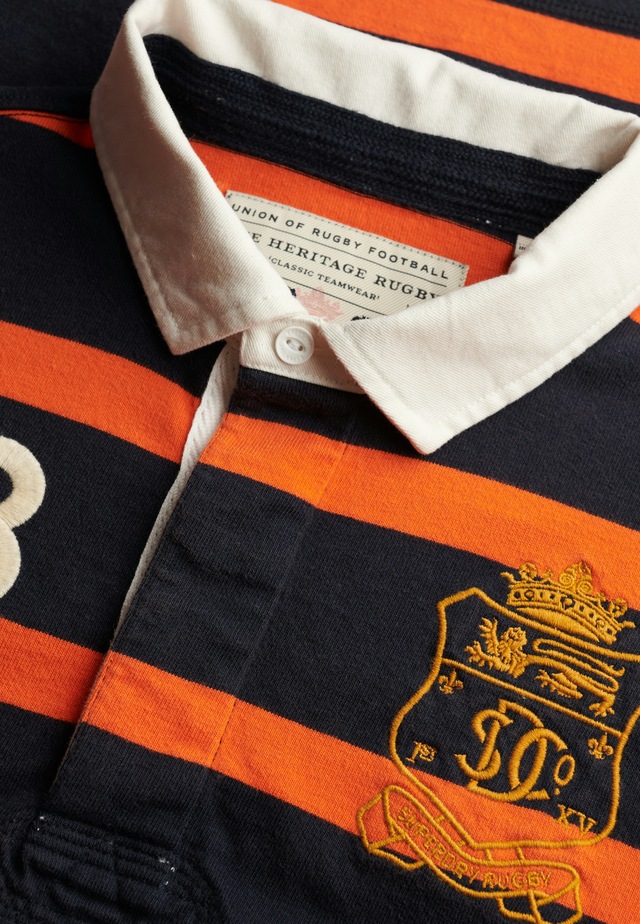 Superdry Langarmshirt »DOUBLE EMBLEM STRIPE RUGBY« aus Baumwolle und Single Jersey, Relaxed Fit, gestreifte Optik