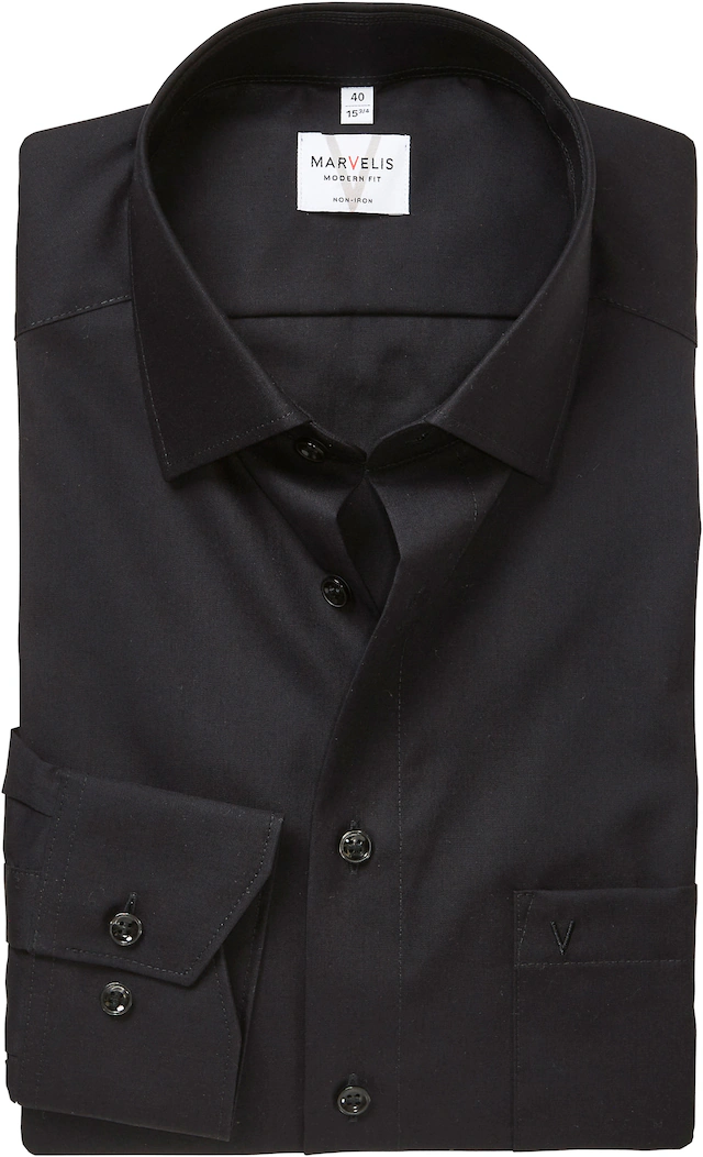 MARVELIS Langarmhemd modern fit, Businesshemd, bügelfrei, New-Kentkragen