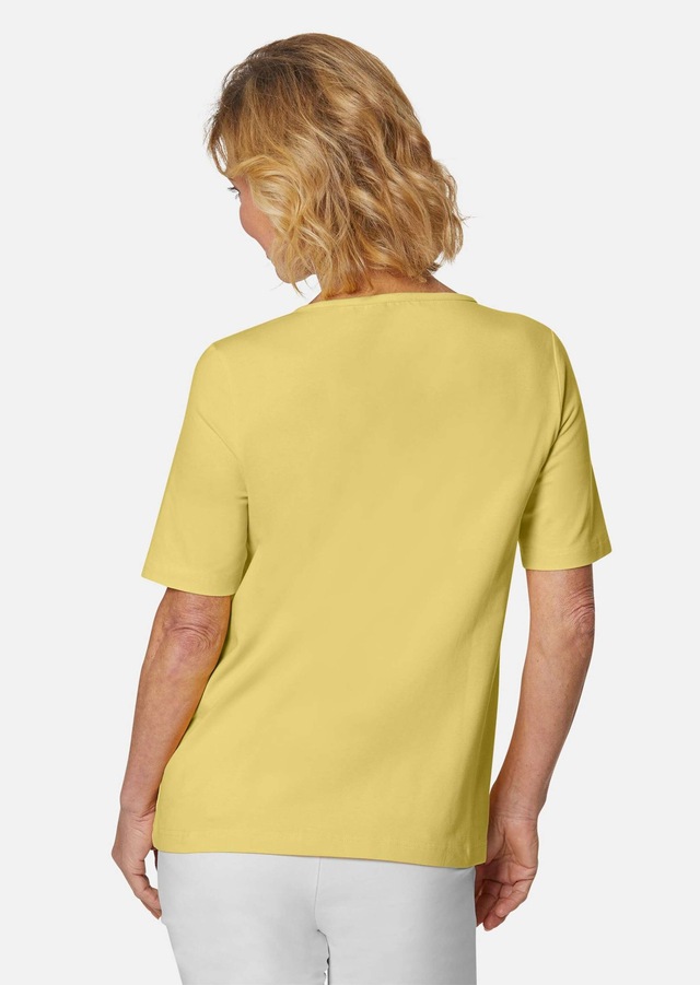 GOLDNER Langarm-Poloshirt »Kurzgröße Halbarm Basic-Shirt aus Baumwolle« Ausschnitt in Herzform mit Schmucksteinen verziert