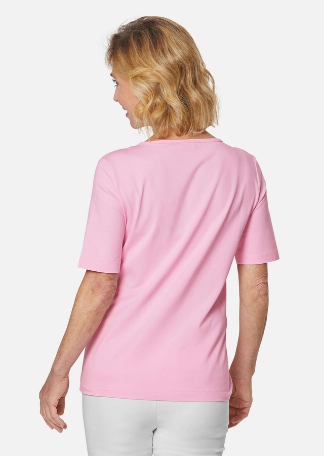GOLDNER Langarm-Poloshirt »Kurzgröße Halbarm Basic-Shirt aus Baumwolle« Ausschnitt in Herzform mit Schmucksteinen verziert