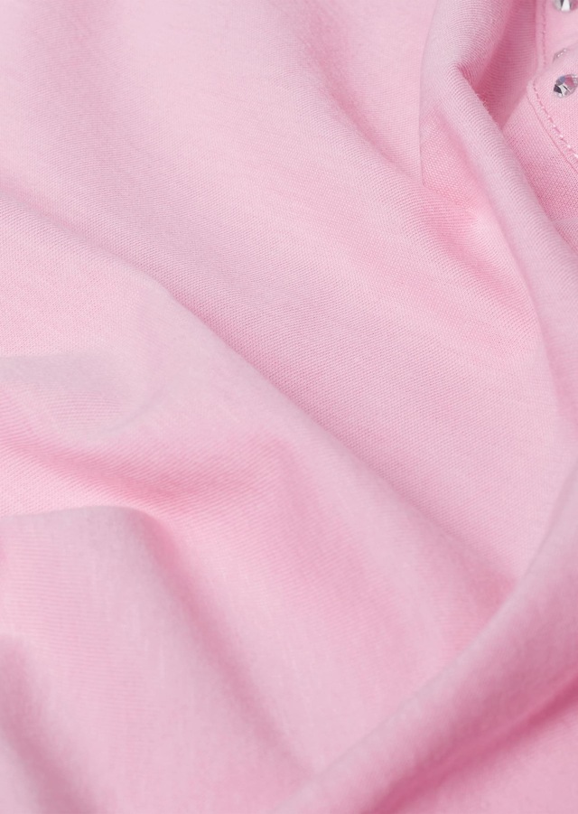 GOLDNER Langarm-Poloshirt »Kurzgröße Halbarm Basic-Shirt aus Baumwolle« Ausschnitt in Herzform mit Schmucksteinen verziert