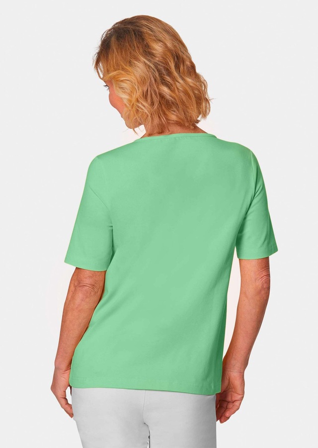 GOLDNER Langarm-Poloshirt »Kurzgröße Halbarm Basic-Shirt aus Baumwolle« Ausschnitt in Herzform mit Schmucksteinen verziert