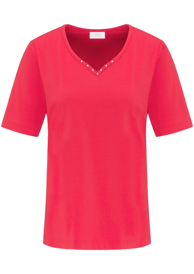 GOLDNER Langarm-Poloshirt »Kurzgröße Halbarm Basic-Shirt aus Baumwolle« Ausschnitt in Herzform mit Schmucksteinen verziert
